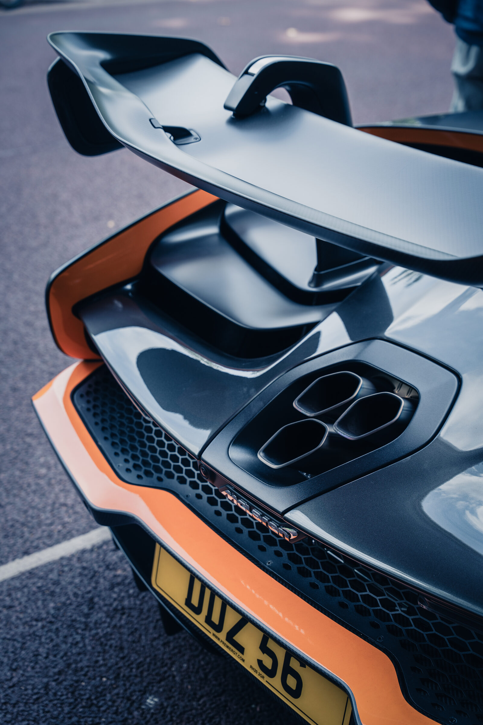 Close-up detail of a McLaren rear diffuser and exhaust